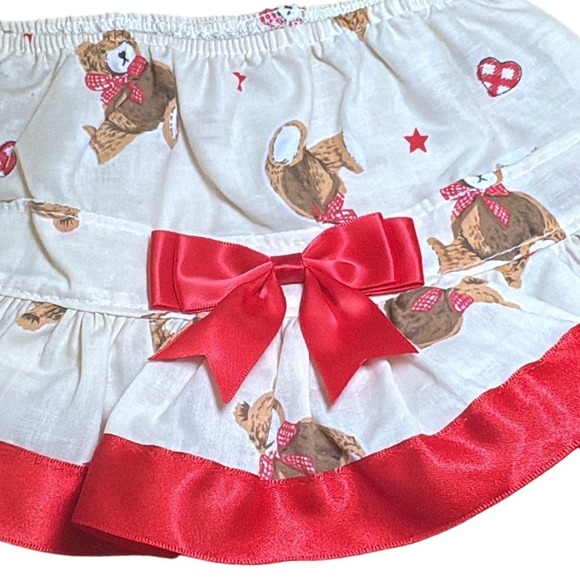 Vintage Baby Diaper Cover Skirt Holiday Ruffle Bloomers Skirt Red Bow Girls 3-6M - Picture 7 of 7